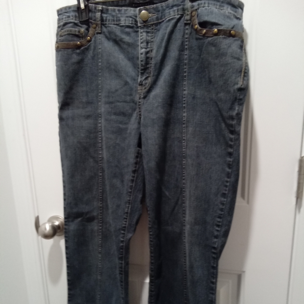Parallel Plus Sz 16 Straight Leg Studded Pockets Classic Dark Denim Jeans